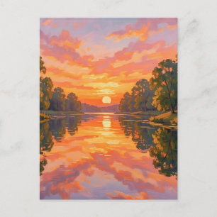 Vibrant Sunset River Reflection Postcard