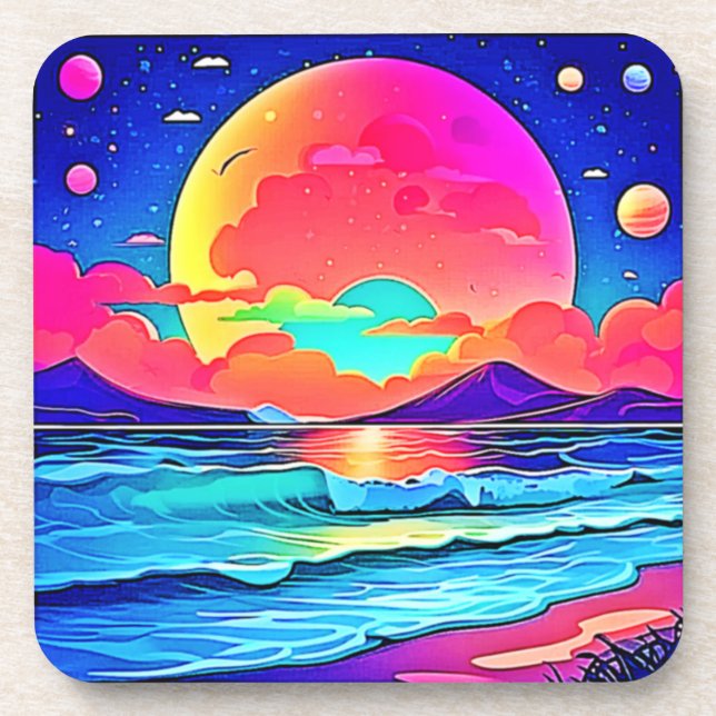 Vibrant Sunset Seascape Coaster (Front)