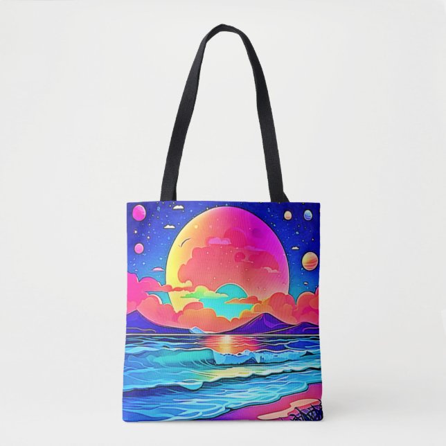 Vibrant Sunset Seascape Tote Bag (Front)