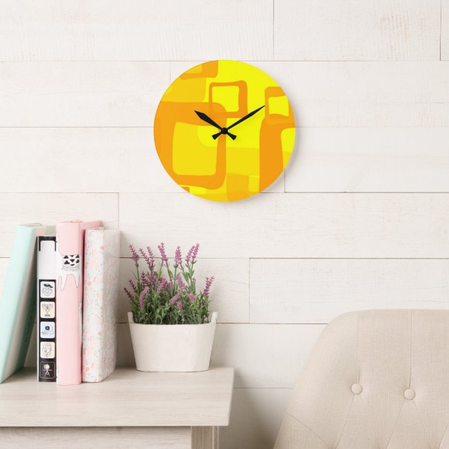 Vibrant Sunshine Flow – Modern Abstract Art Shapes Large Clock (Reading Room)