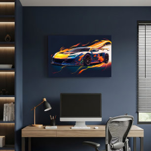 Vibrant Supercar Racing Digital Flames Canvas Print