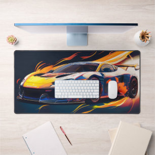 Vibrant Supercar Racing Digital Flames Desk Mat