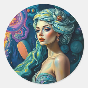 Vibrant surreal portrait art classic round sticker
