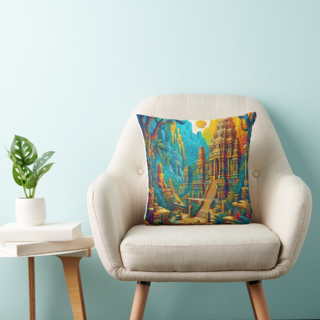 Vibrant Surrealist Ancient Temple Art Cushion (Chair)