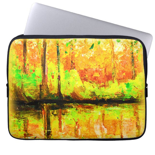 "Vibrant Swamp Forest" Cute Painting. Buy Now Laptop Sleeve (Front)