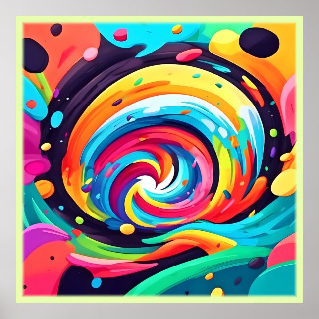 Vibrant Swirl of Colours Abstract Art Poster (Front)