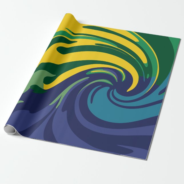 Vibrant Swirl of Green, Yellow, and Blue Wrapping Paper (Unrolled)