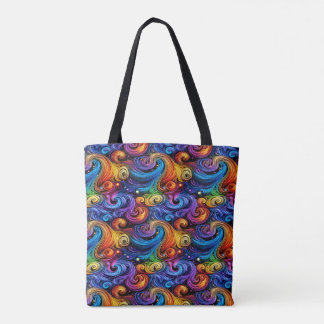 Vibrant Swirl Pattern Fleece Blanket Tote Bag