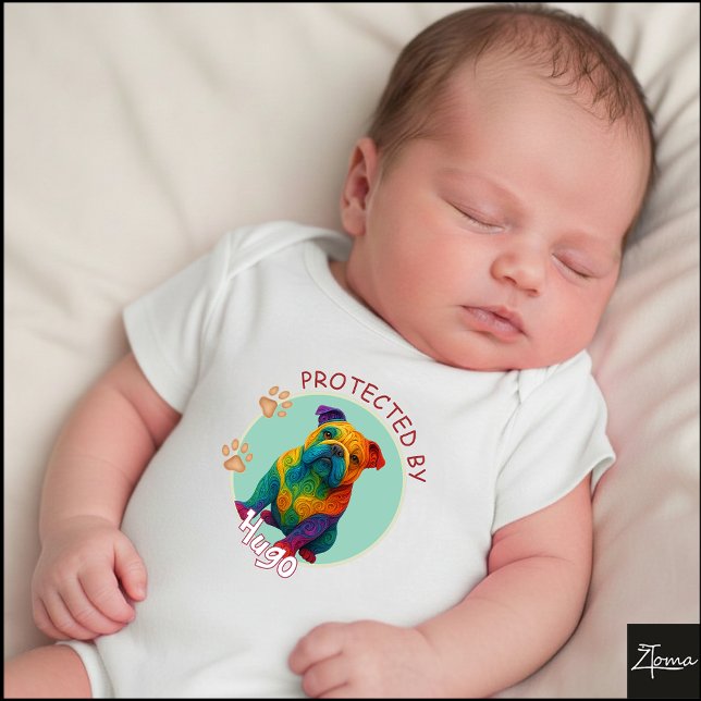 Vibrant Swirl Quilled English Bulldog Portrait Baby Bodysuit (Creator Uploaded)