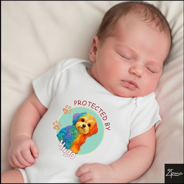 Vibrant Swirl Quilled Maltese dog Portrait Baby Bodysuit (Creator Uploaded)