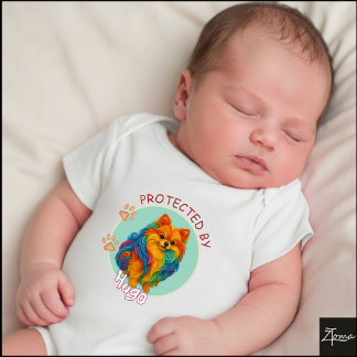 Vibrant Swirl Quilled Pomeranian dog Portrait Baby Bodysuit