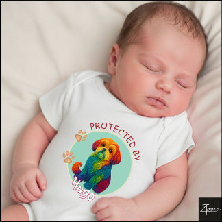 Vibrant Swirl Quilled Shih Tzu dog Portrait Baby Bodysuit