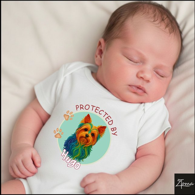 Vibrant Swirl Quilled Yorkshire Terrie dog Portrai Baby Bodysuit (Creator Uploaded)