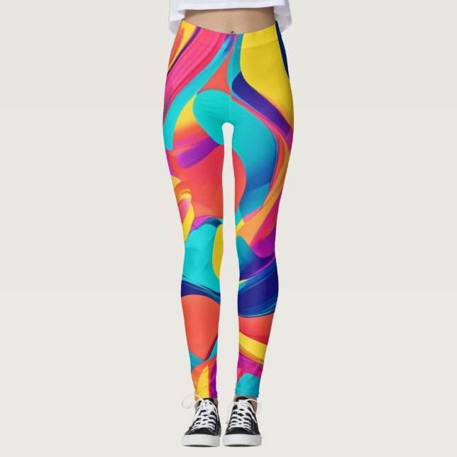 Vibrant Swirling Abstract Art Leggings (Front)
