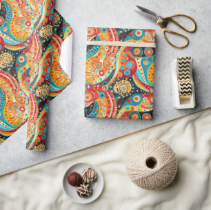 Vibrant Swirling Spirals and Bold Geometric Design Wrapping Paper
