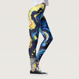 Vibrant Swirls of Blue and Gold 1 Leggings