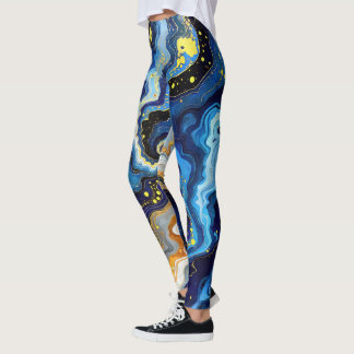 Vibrant Swirls of Blue and Gold 1 Leggings