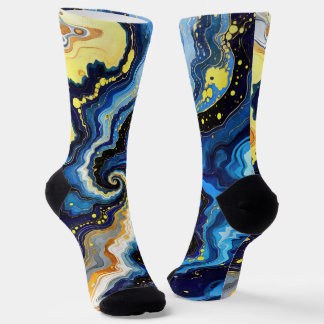 Vibrant Swirls of Blue and Gold 1 Socks