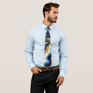 Vibrant Swirls of Blue and Gold 1 Tie