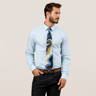 Vibrant Swirls of Blue and Gold 1 Tie
