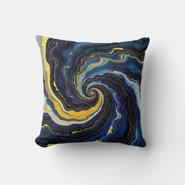 Vibrant Swirls of Blue and Gold 2 Cushion (Front)