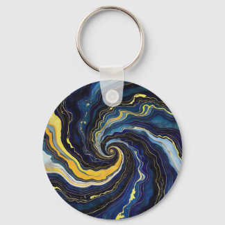Vibrant Swirls of Blue and Gold 2 Key Ring