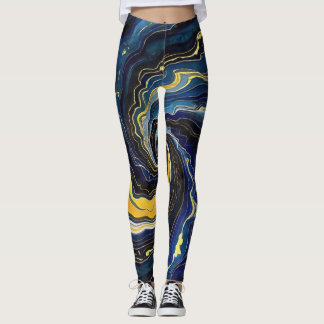 Vibrant Swirls of Blue and Gold 2 Leggings