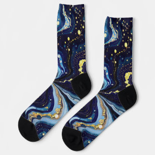Vibrant Swirls of Blue and Gold 3 Socks