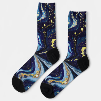 Vibrant Swirls of Blue and Gold 3 Socks