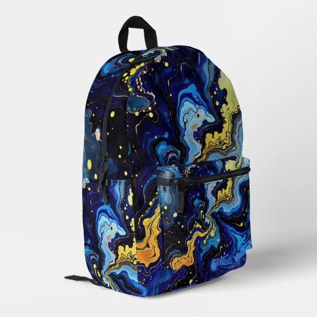 Vibrant Swirls of Blue and Gold 4 Printed Backpack (Back Corner Left)