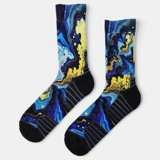 Vibrant Swirls of Blue and Gold 4 Socks