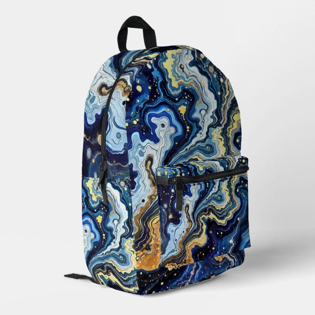 Vibrant Swirls of Blue and Gold 5 Printed Backpack (Back Corner Left)