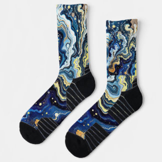 Vibrant Swirls of Blue and Gold 5 Socks