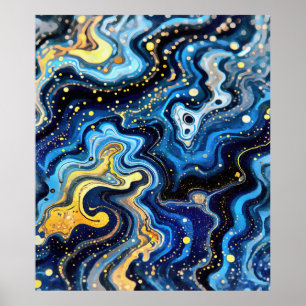 Vibrant Swirls of Blue and Gold 6 Poster