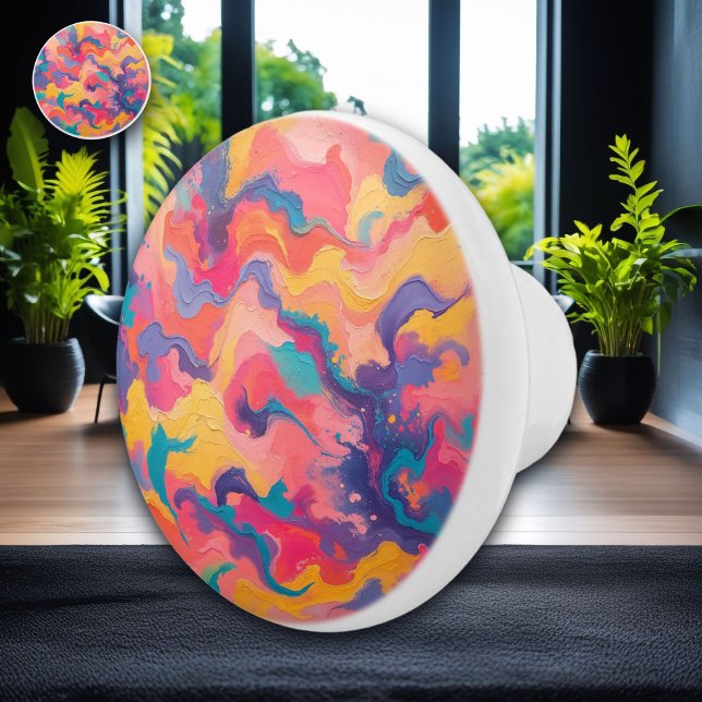 Vibrant Swirls of Colour Dynamic Pattern Ceramic Knob (Creator Uploaded)