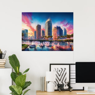 Vibrant Tampa Florida Colourful Abstract Art Poster