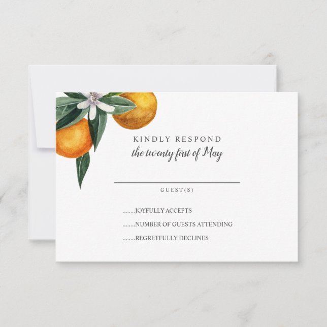 Vibrant Tangerine Citrus Orange Wedding RSVP (Front)