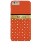 Vibrant Tangerine Tango Orange & White Dots, Gold 