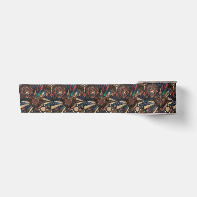 Vibrant Teal "Ancient Indigenous Chronicles" Satin Ribbon (Front)