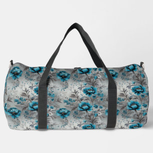 Vibrant Teal Blue Floral Duffel Bag