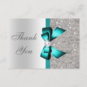 Vibrant Teal Bow Silver Diamonds Thank You
