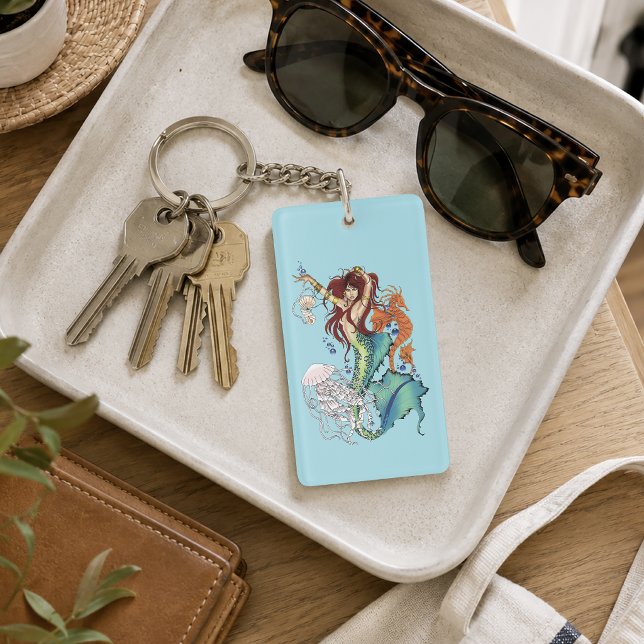 Vibrant Teal Fantasy Mermaid Illustration Key Ring (Creator Uploaded)