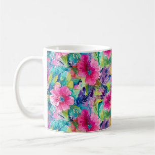 Vibrant Teal Floral Coffee Mug