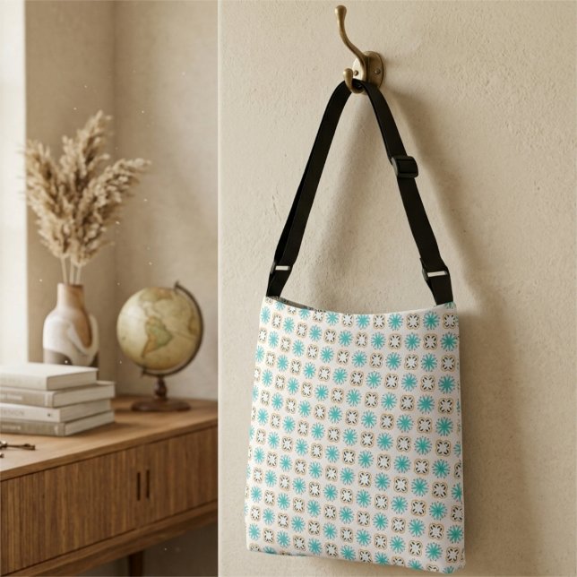 Vibrant Teal Orange Geometric Floral Pattern Crossbody Bag (Creator Uploaded)