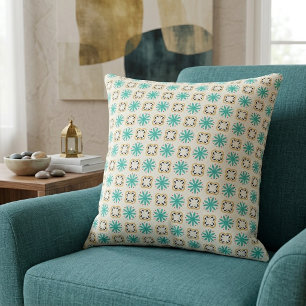Vibrant Teal Orange Geometric Floral Pattern Cushion