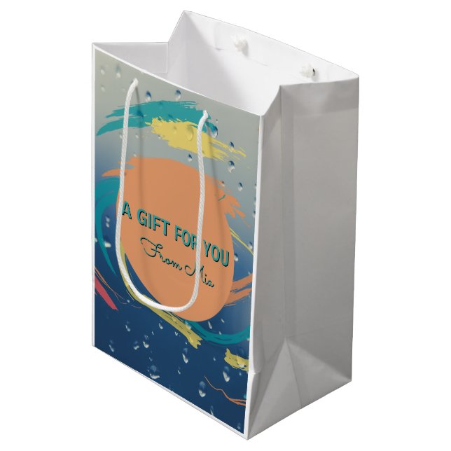 Vibrant Teal, Orange, Yellow & Coral Brushstroke Medium Gift Bag (Front Angled)