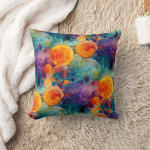 Vibrant Teal Purple Orange Fractal Art Pattern  Cushion
