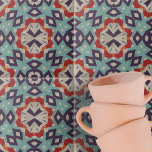 Vibrant Teal Red Beige Geometric Pattern Tile<br><div class="desc">This ceramic tile features a geometric pattern with sharp angles and distinct shapes, creating a visually striking motif. The colour palette is bold and sophisticated, with deep blues and vibrant reds standing out against the muted whites. Each hue is textured, giving the impression of a handcrafted piece, rich in detail...</div>