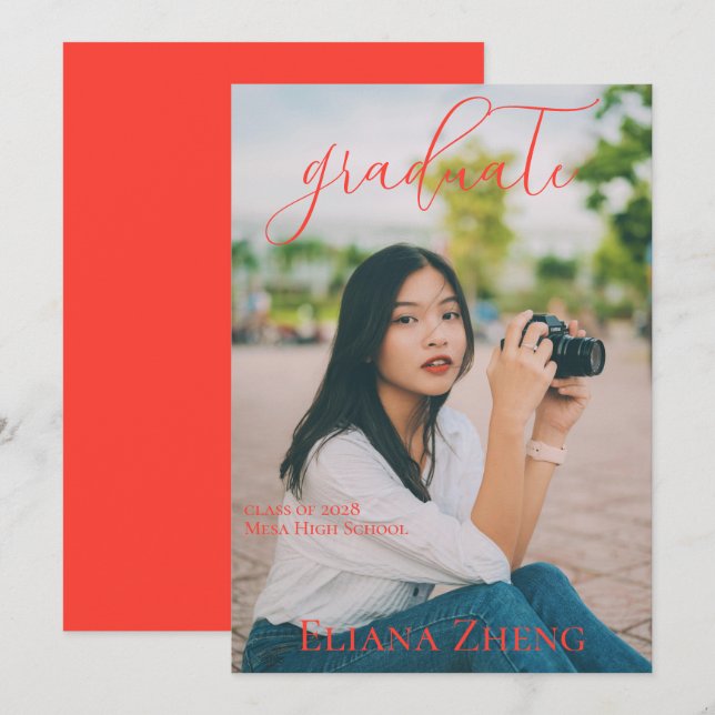 Vibrant Text and Photo Graduation Announcement (Front/Back)