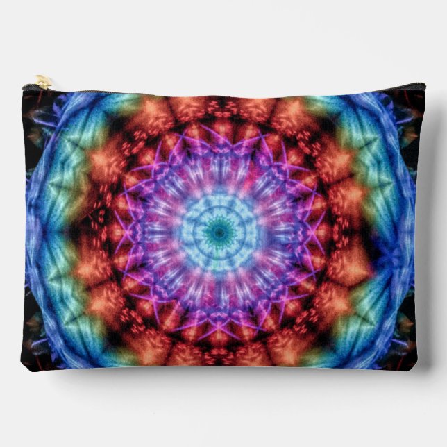 Vibrant Tie Dye Kaleidoscope Rainbow Mandala Accessory Pouch (Front)
